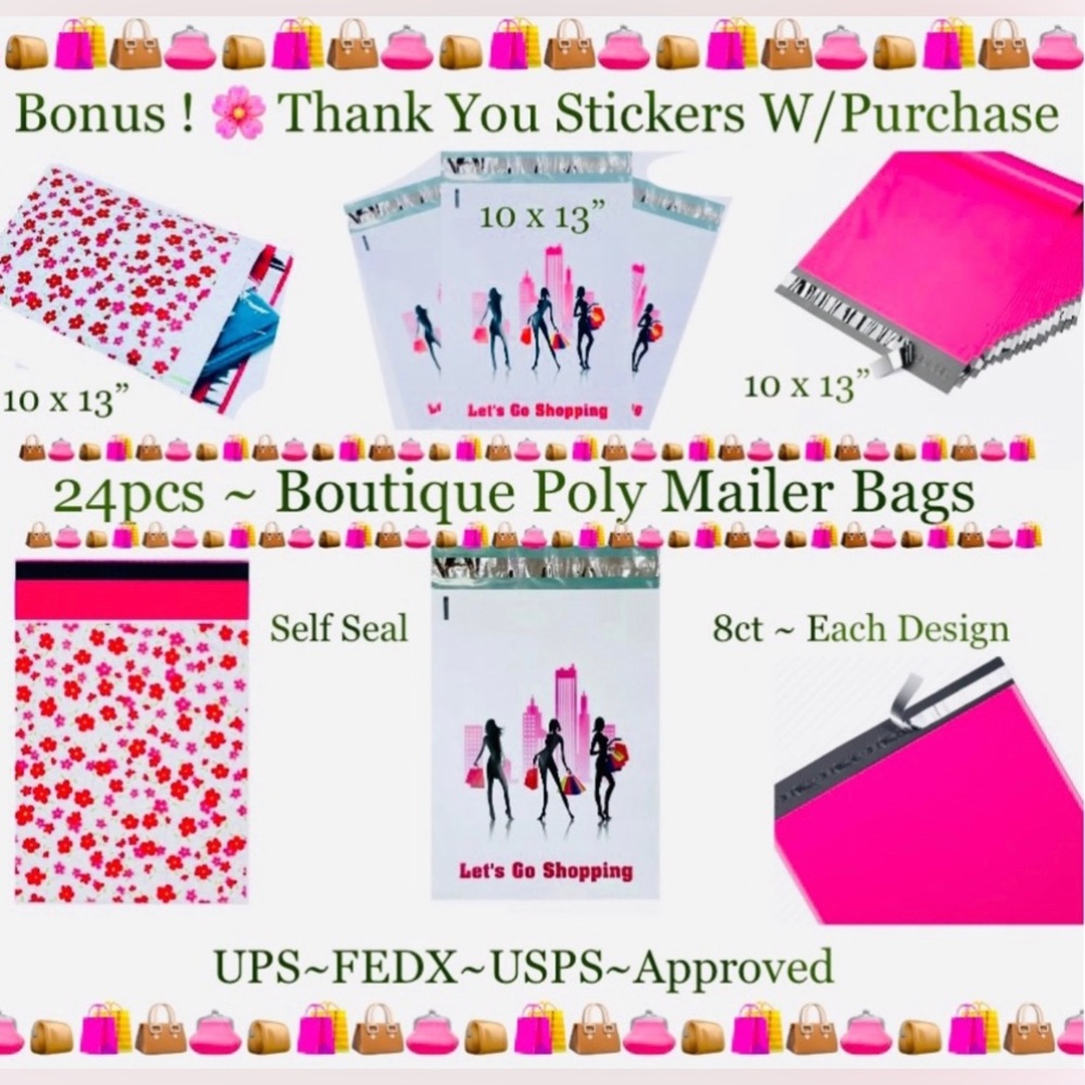 24ct ~ 10x13’ Designer PolyMailers Variety Pack   ~BONUS~24ct Free Stickers 🌿🆕🌿